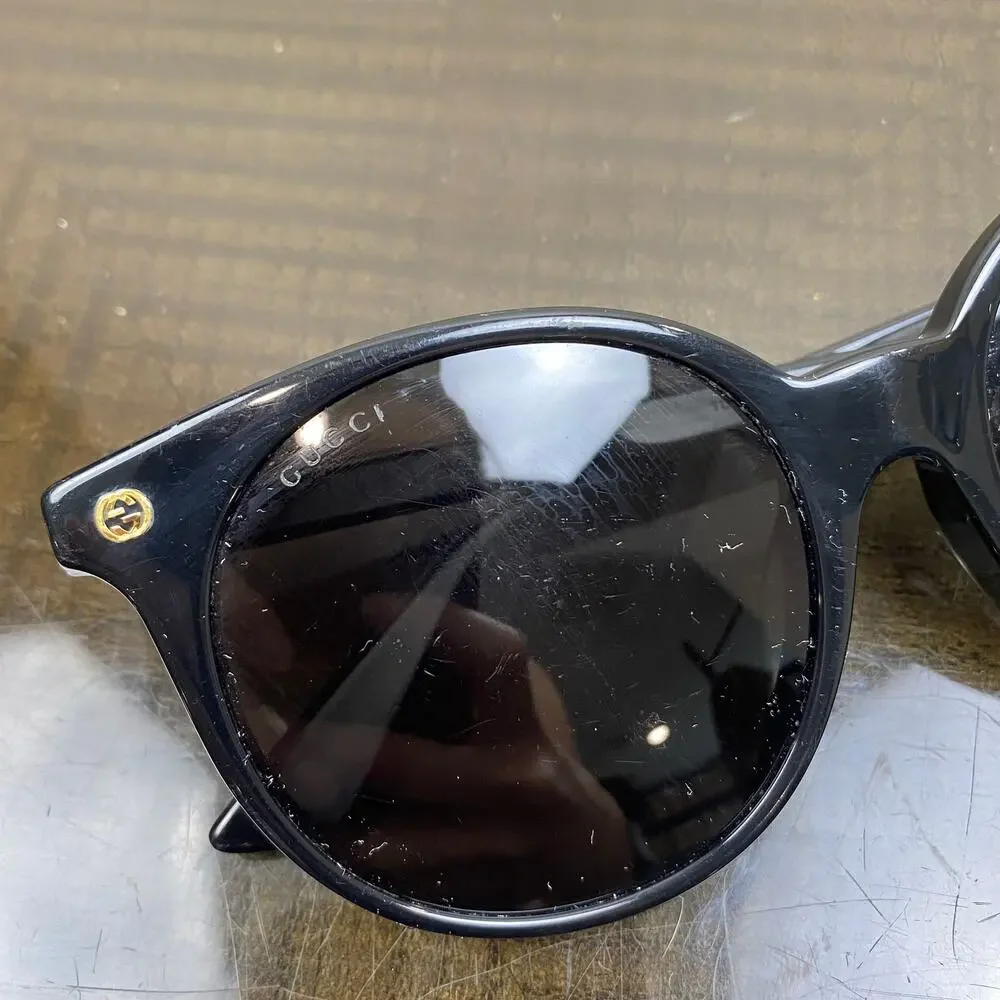 Gucci GG0091SA 001 Full Rim Round Black Sunglasses